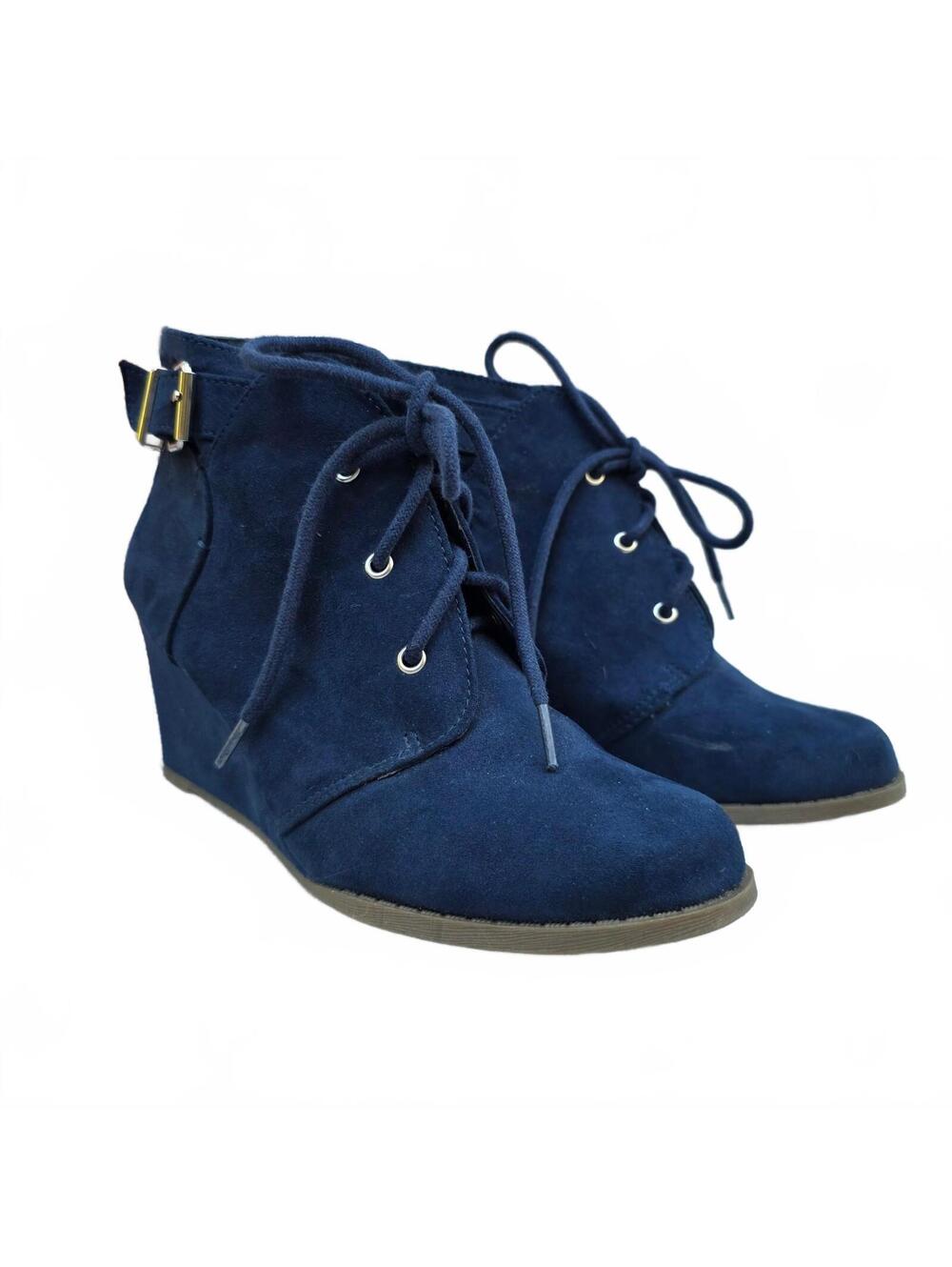 Size 8.5 SO navy wedge ankle boots